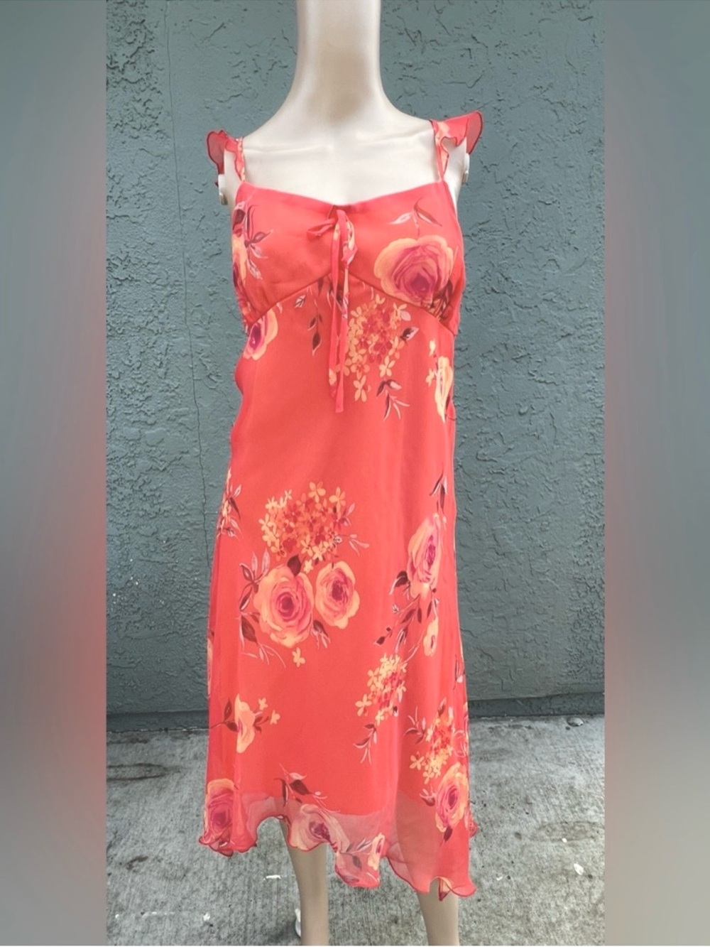 New York & Company Coral Floral Midi Slip Dress